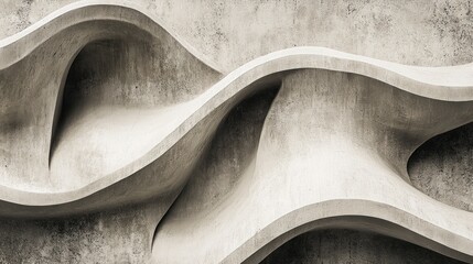 Abstract sculpted concrete structure with flowing forms.