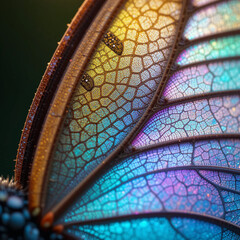 Extreme Macro Close-Up of Butterfly Wing Showing Intricate Scale Patterns and Iridescent Colors in Natural Light