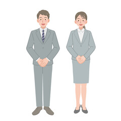 接客をするビジネスパーソンの男女