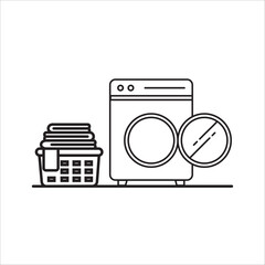  Automatic washing machine icon. Editable stroke. Front view. Vector simple flat graphic illustration. Isolated object on white background. Isolated.