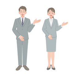 案内をするビジネスパーソンの男女