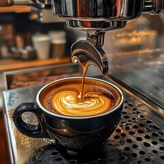 The Rich, Swirling Crema Formed by a Moment of Pouring Espresso