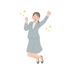 ガッツポーズ・ジャンプするビジネスウーマンのイラスト