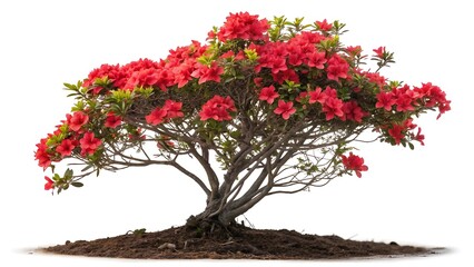 Fototapeta premium Vibrant Red Azalea Bonsai: Stunning Blooming Shrub Isolated