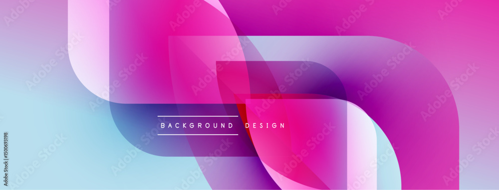 Poster Abstract flowing shapes, vibrant pinks, blues create modern background. Gradient colors blend seamlessly, offering dynamic visual effect.