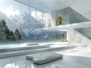 An avant-garde mountain house with open spaces and a minimalist design