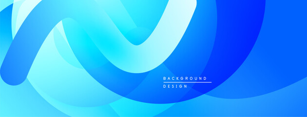 Abstract blue layers create flowing shapes. Gradient colors suggest movement, depth, modern design aesthetic. Smooth curves dominate composition.