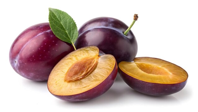 ripe plums on white background