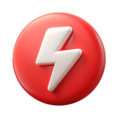 3D Lightning Bolt Icon with Red Circular Base, Energy and Power Symbol, isolated on transparent white background, clipping path