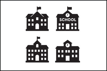 School Building Icons Silhouette
