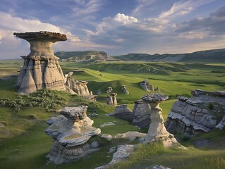 A Desert Landscape with Naturally Sculpted Rock Formations, Arches, and Hoodoos from Wind Erosion