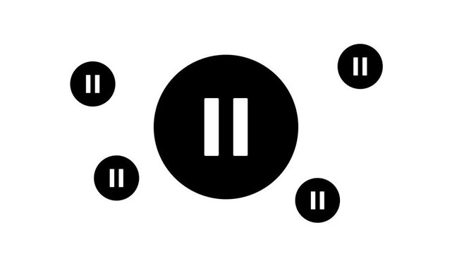Zoom in and out animation the pause symbol. Large black symbol in the center and four small symbols around. Seamless looped 4k animation on white background