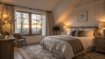 A peaceful bedroom setting with soft linens and gentle natural light, perfect for themes of rest, comfort, and relaxation.