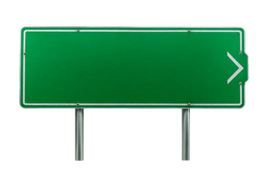 Blank Green Directional Road Sign with Arrow, PNG