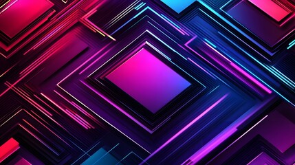 Fototapeta premium Intricate geometric shapes with vibrant neon lines.