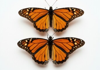 Fototapeta premium Two monarch butterflies displayed on white background