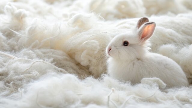 White Bunny in Fluffy White Wool, Pet, Rabbit