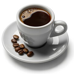 Fototapeta premium Elegant Coffee Cup with Beans on White Saucer