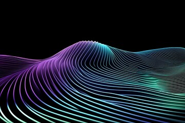 Naklejka premium Flowing liquid in neon green and violet pulsating waves viewed from above in a dark environment