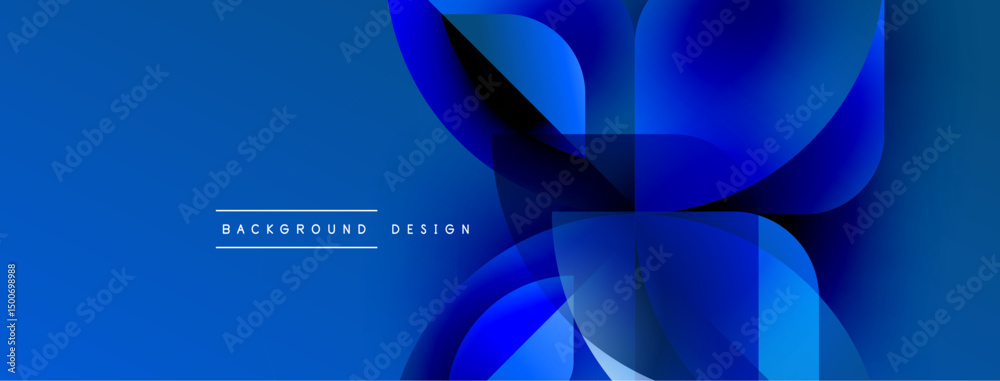 Poster abstract blue design features overlapping shapes, gradients. modern aesthetic suitable for digital b