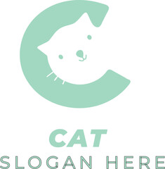 Cat Head Vector Forming Letter C in Soft Pastel Green