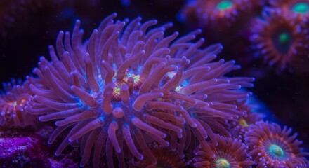 Obraz premium Macro Photo Of A Purple Coral With Blue And Yellow Hues In Detail