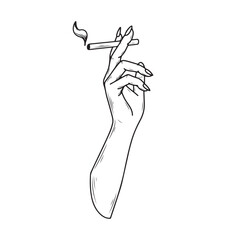 illustration art hand drawn hand holding cigarette tattoo and t-shirt design
