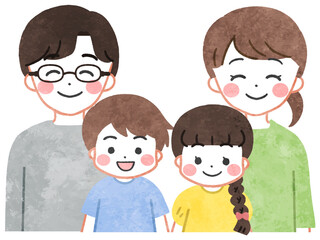 笑顔で並ぶ若い家族・親子のイラスト