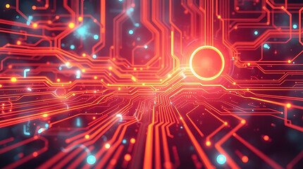 Electronic Circuit Board with Glowing Connections