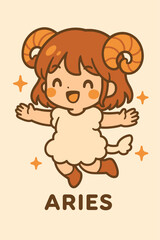 Aries Horoscope Character in Kawaii Anime Style | Editable Vector