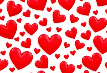 Seamless repeating pattern of red hearts on a white background for Valentine's Day, graphic, love