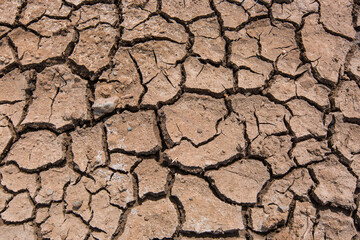 Drought cracked landscape, dead land due to water shortage and climate change like global warming