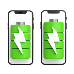 Obraz premium Two smartphones displaying full battery charge