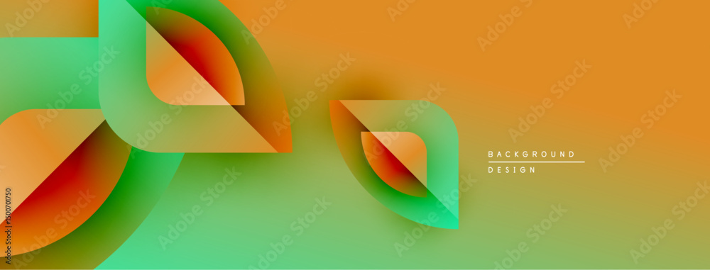 Fototapete Abstract dynamic background. Orange, green gradients create flowing shapes. Modern design element for digital projects. Minimalist style.
