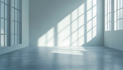 Obraz premium Empty room with large windows and shadows.