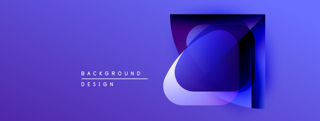 Abstract purple design features layered geometric shapes. Gradient colors create depth, modern aesthetic. Minimalist composition, suitable backdrop.