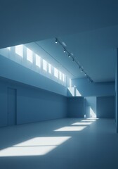 Obraz premium Modern Blue Interior Architectural Space With Geometric Design And Sunlight Photo