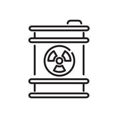 Line icon of a barrel marked with a radioactive symbol, representing hazardous waste. Ideal for safety, disposal, and environmental topics. Vector illustration
