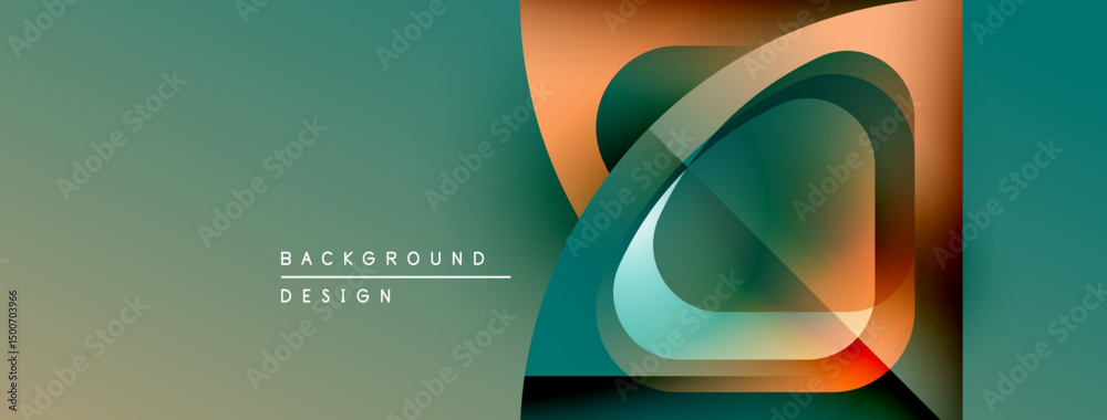 Aufkleber Abstract geometric design. Teal, orange gradients create modern visual effect. Smooth shapes overlap, forming dynamic composition.