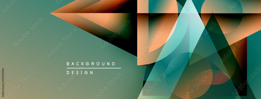Poster Abstract geometric design. Overlapping shapes create modern visual texture. Gradient colors offer depth, contrast. Minimalist style.