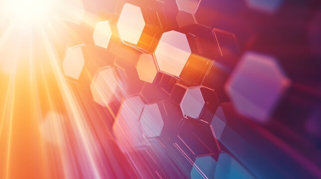 Abstract geometric design with vibrant colors and light rays.