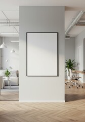 Modern Office Interior Photo Showing Empty Frame on Wall with White Colors