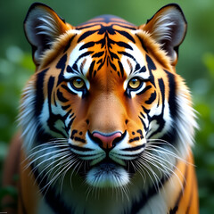 Obraz premium Extreme Close-Up of Bengal Tiger with Piercing Amber Eyes in Jungle Background