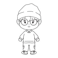 illustration art cute chibi boy using binnie hat and sweater character design
