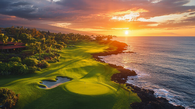 beautiful golf course at sunset or sunrise