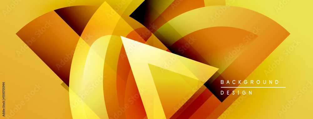 Poster Abstract golden shapes overlap, creating dynamic visual effect. Bright gradients suggest energy, movement, modern design aesthetic.