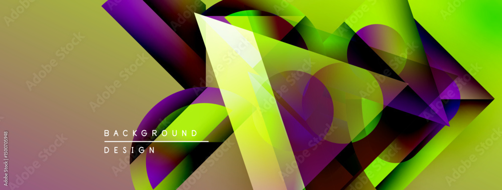 Poster Abstract geometric shapes blend vibrant colors. Dynamic composition creates modern visual impact. Gradient transitions offer depth, texture.