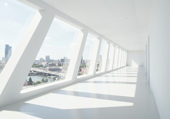 Modern White Architectural Interior With City View Photo