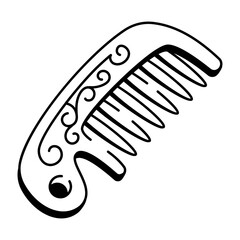 A hand drawn style icon of wooden comb


