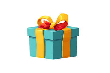 A Delightful Teal Gift Box with a Festive Yellow Bow isolated on transparent background , cutout	